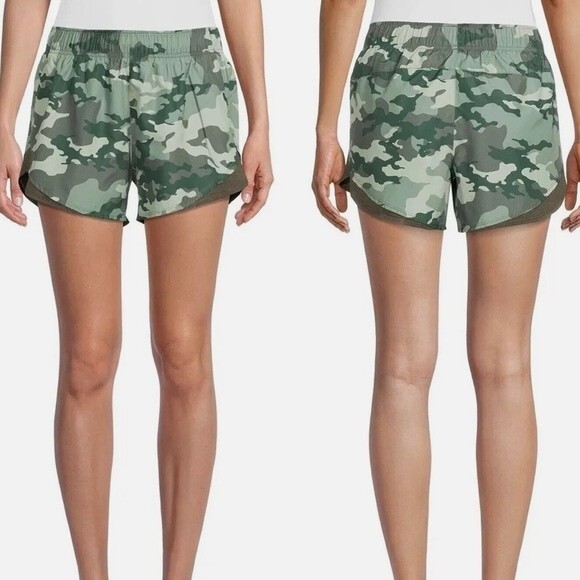 New Athletic Works Core Running  Shorts Green Camo Size Large - Picture 1 of 10